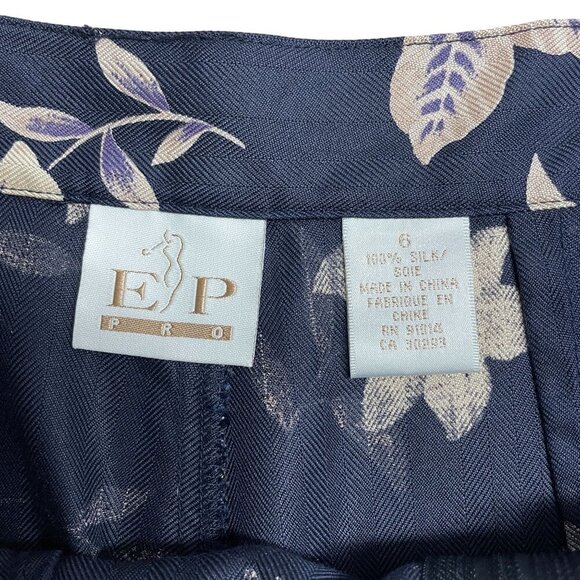 EP PRO SKORT SHORTS 100% SILK FAUX WRAP POCKETS GOLF SIZE 6 FLORAL NAVY BLUE - Picture 5 of 9